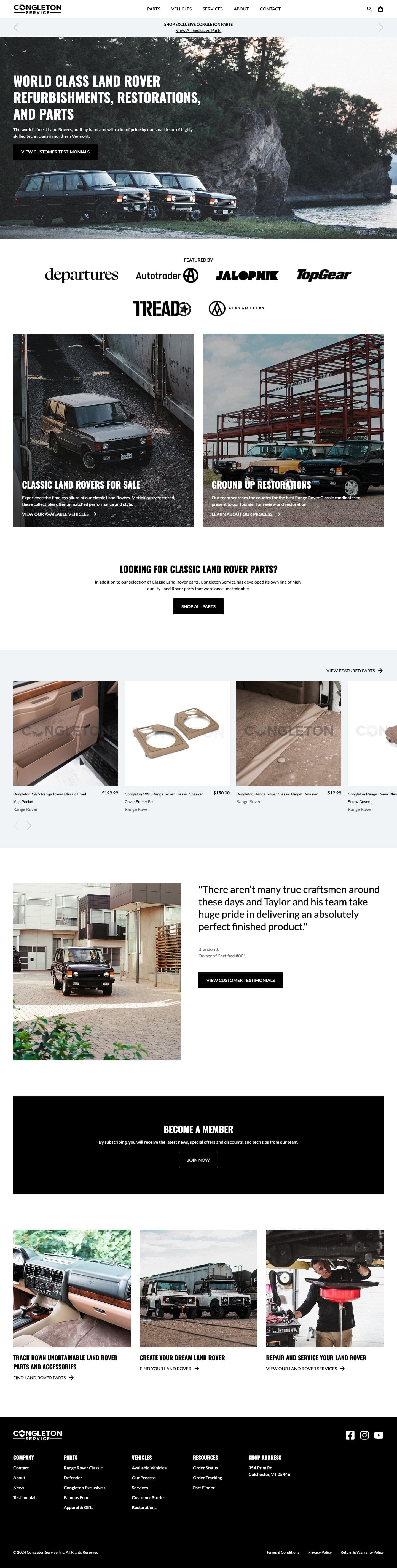 Next.js headless e-commerce web design mockup for Congleton Service