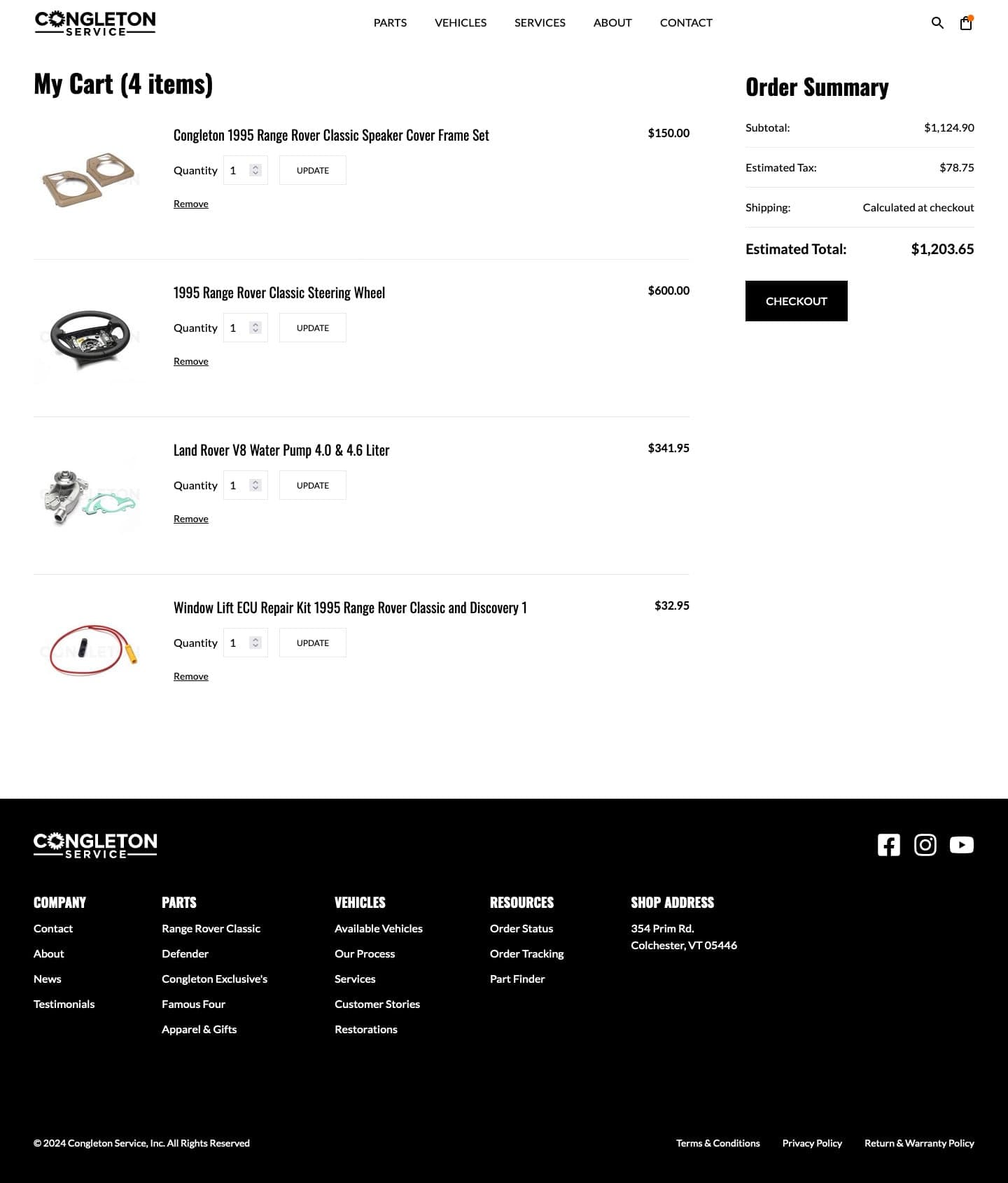 Next.js headless e-commerce web design mockup for Congleton Service