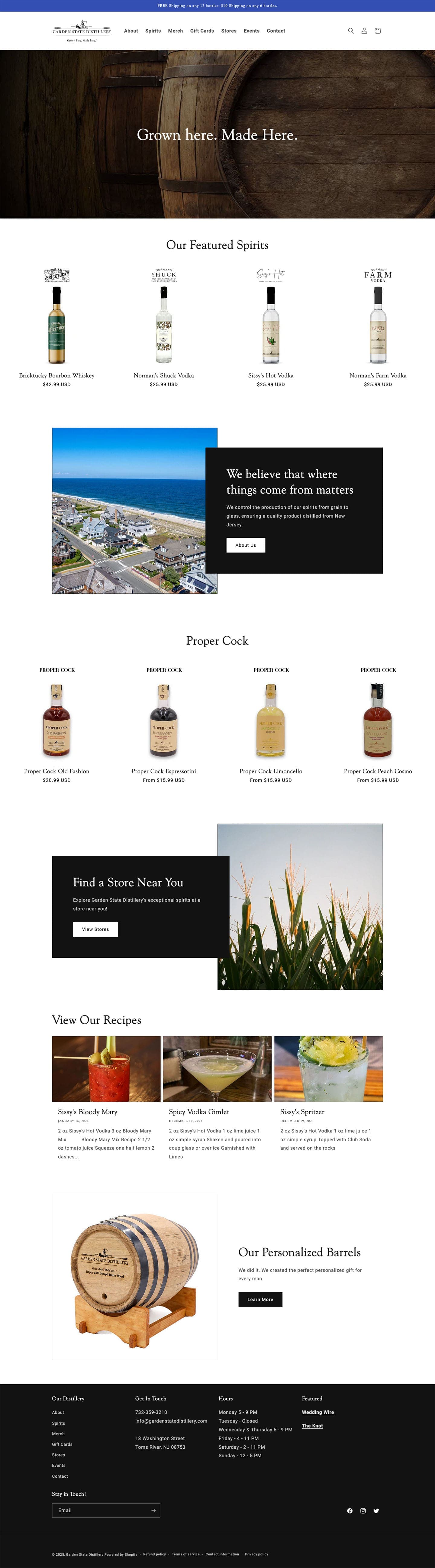 Shopify Ecommerce website for Garden State Distillery