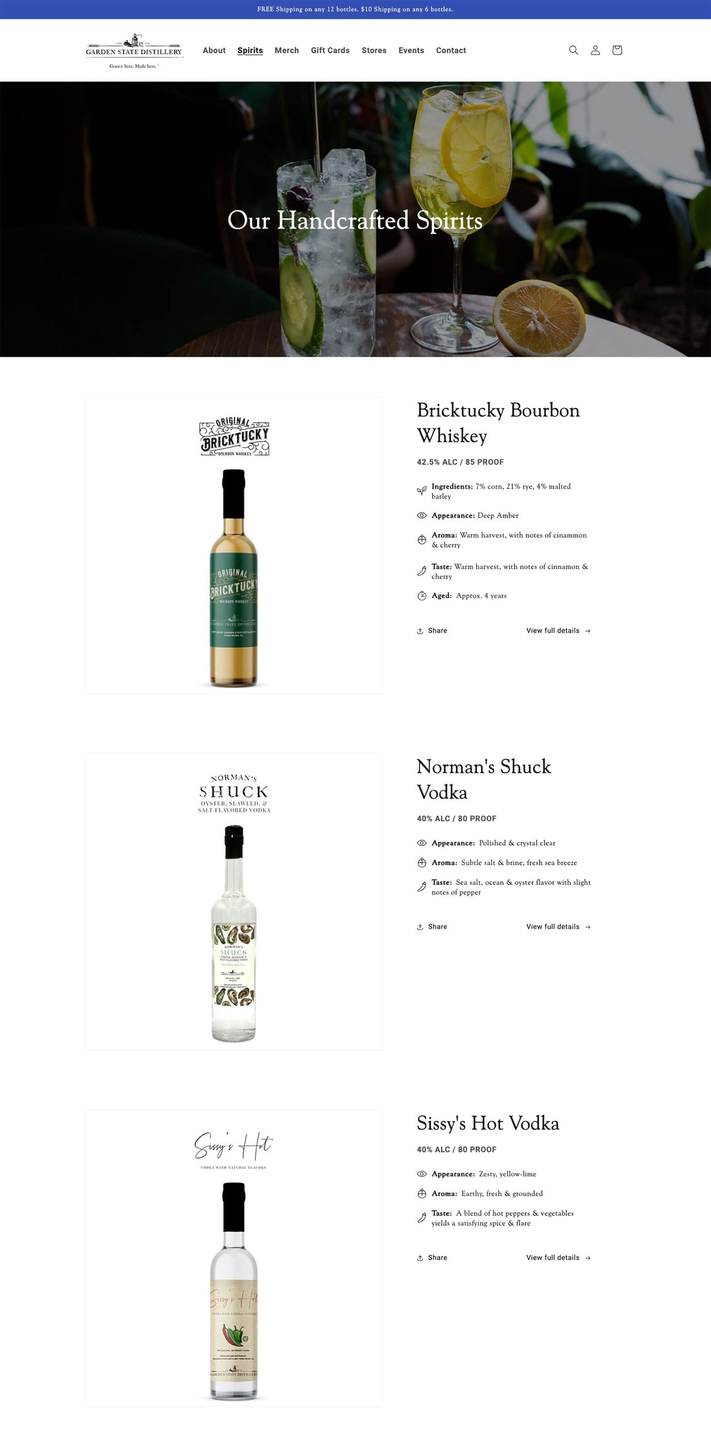 Shopify Ecommerce website for Garden State Distillery